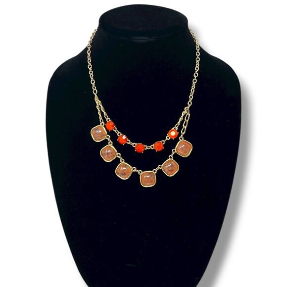 Thalia Sodi Layered Gold-Tone Necklace with Red & Peach Stones (18”) - Picture 1 of 4